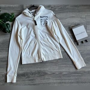 Parajumpers abbreviation logo patch zippered hoodie jacket in pale yellow Size L
